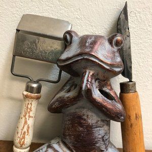 ANTIQUE WILLIAMSON PEELER & "THE DANDY" CHEESE SLICER WOODEN HANDLES CHABBY CHIC